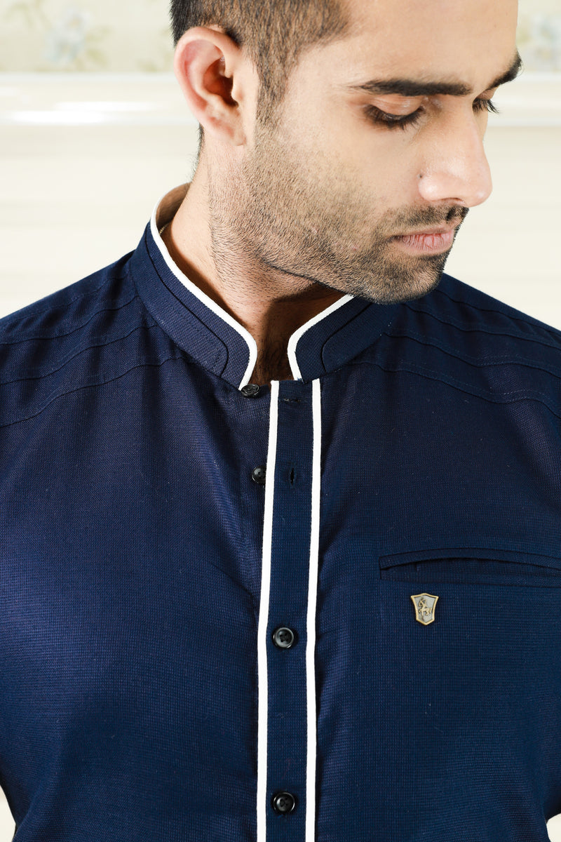 Navy Blue Satin Cotton Premium Shirt – The Foomer